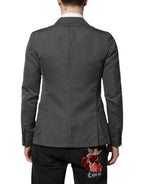 Dolce & Gabbana dark gray and white patterned men's suit coat blazer, tailored fit with stylish design and classic lapel.