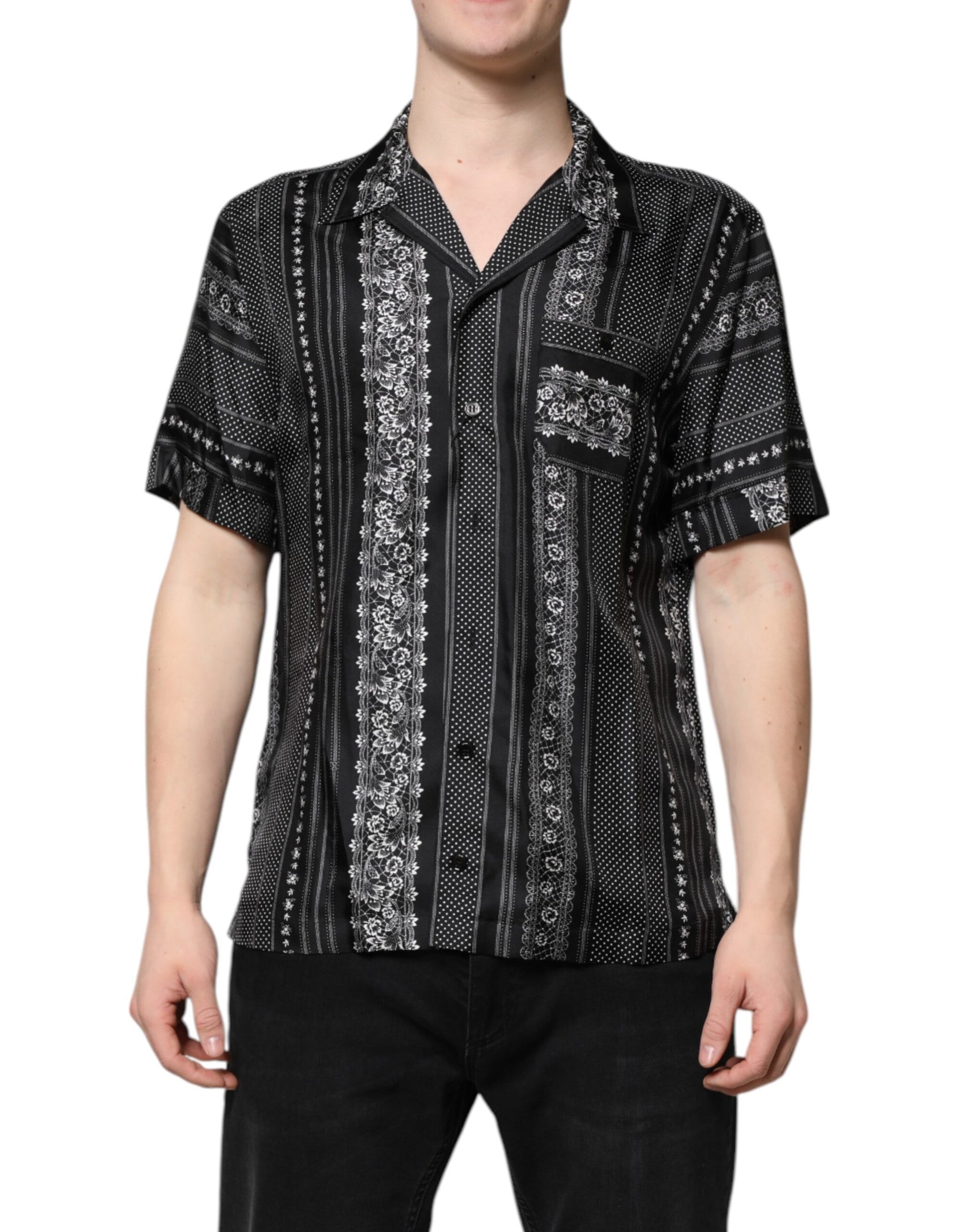 Dolce & Gabbana Black Silk Floral Print Short Sleeves Shirt Dolce & Gabbana