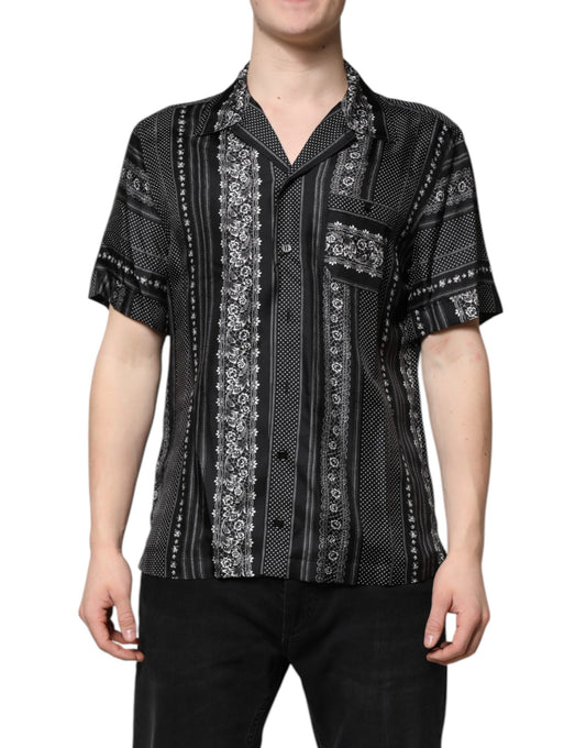 Dolce & Gabbana Black Silk Floral Print Short Sleeves Shirt Dolce & Gabbana