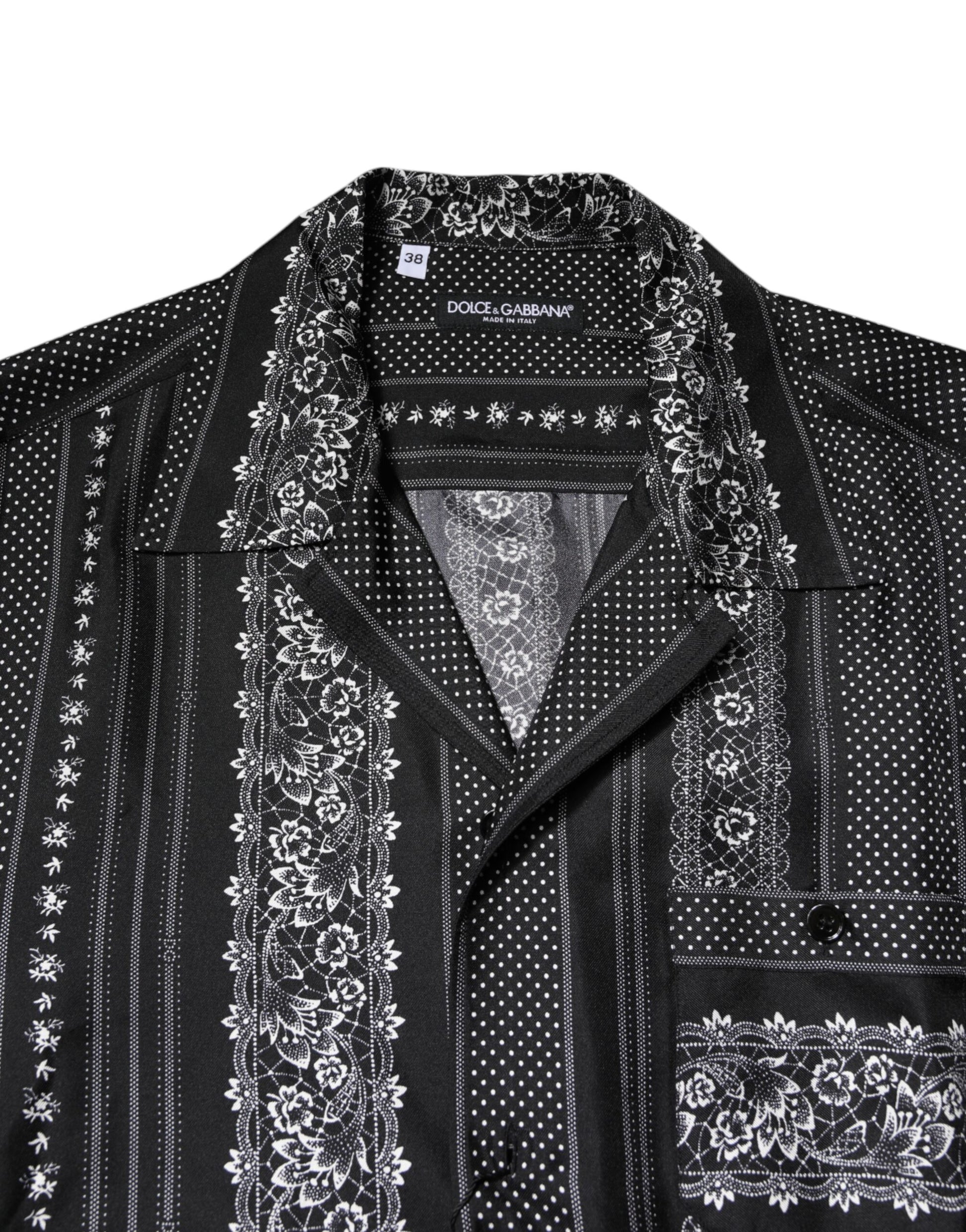 Dolce & Gabbana Black Silk Floral Print Short Sleeves Shirt Dolce & Gabbana