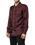 Dolce & Gabbana Burgundy Silk Dotted Long Sleeves Shirt - Eljoys Fashion 