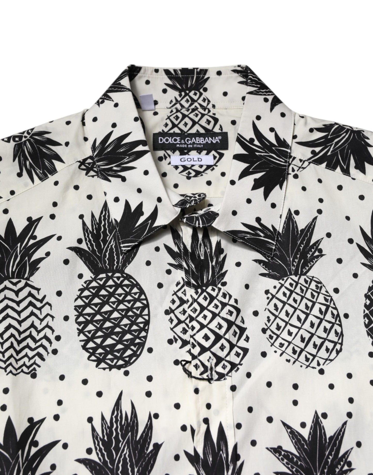 Dolce & Gabbana White Pineapple Print Long Sleeve GOLD Shirt Dolce & Gabbana