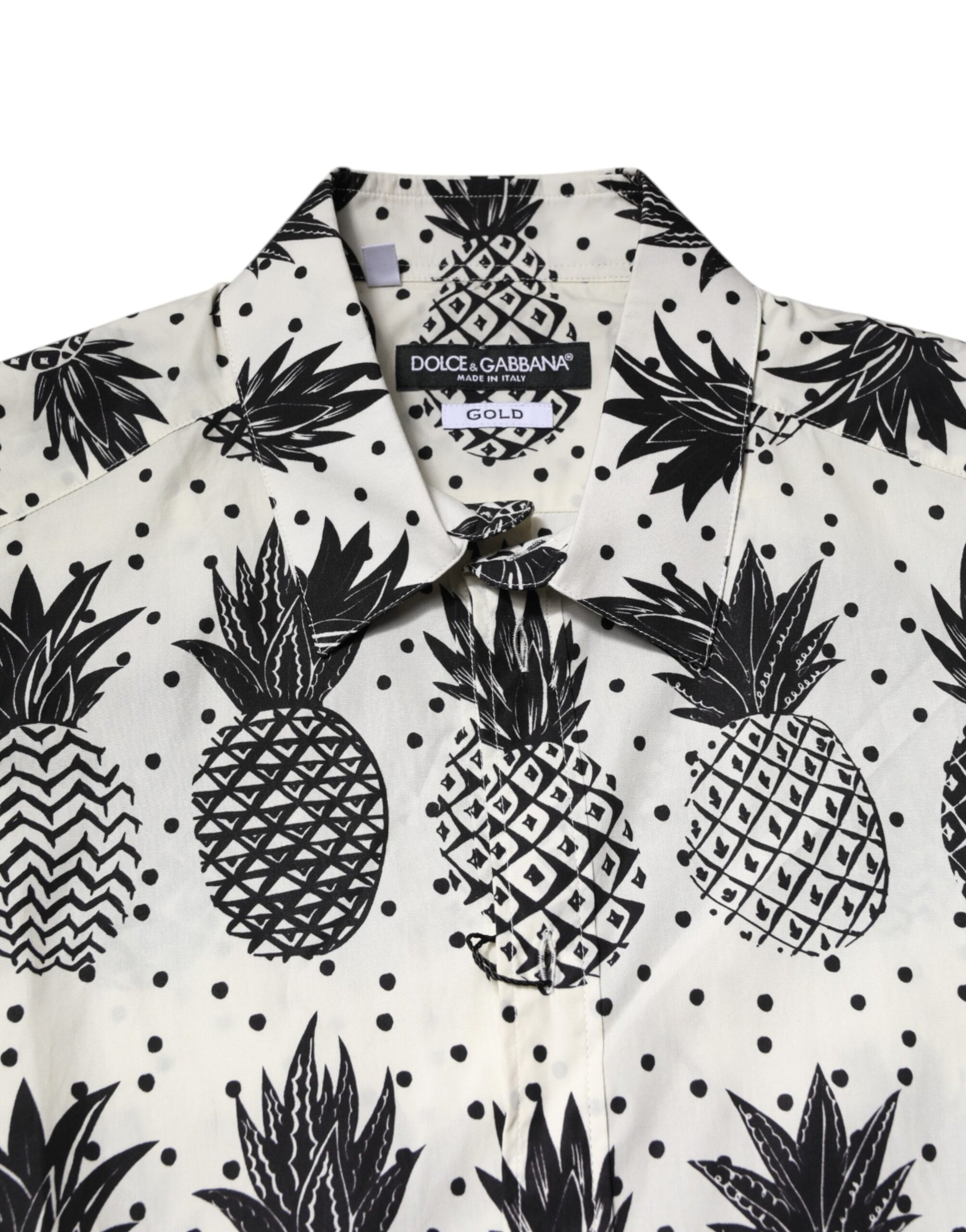 Dolce & Gabbana White Pineapple Print Long Sleeve GOLD Shirt Dolce & Gabbana