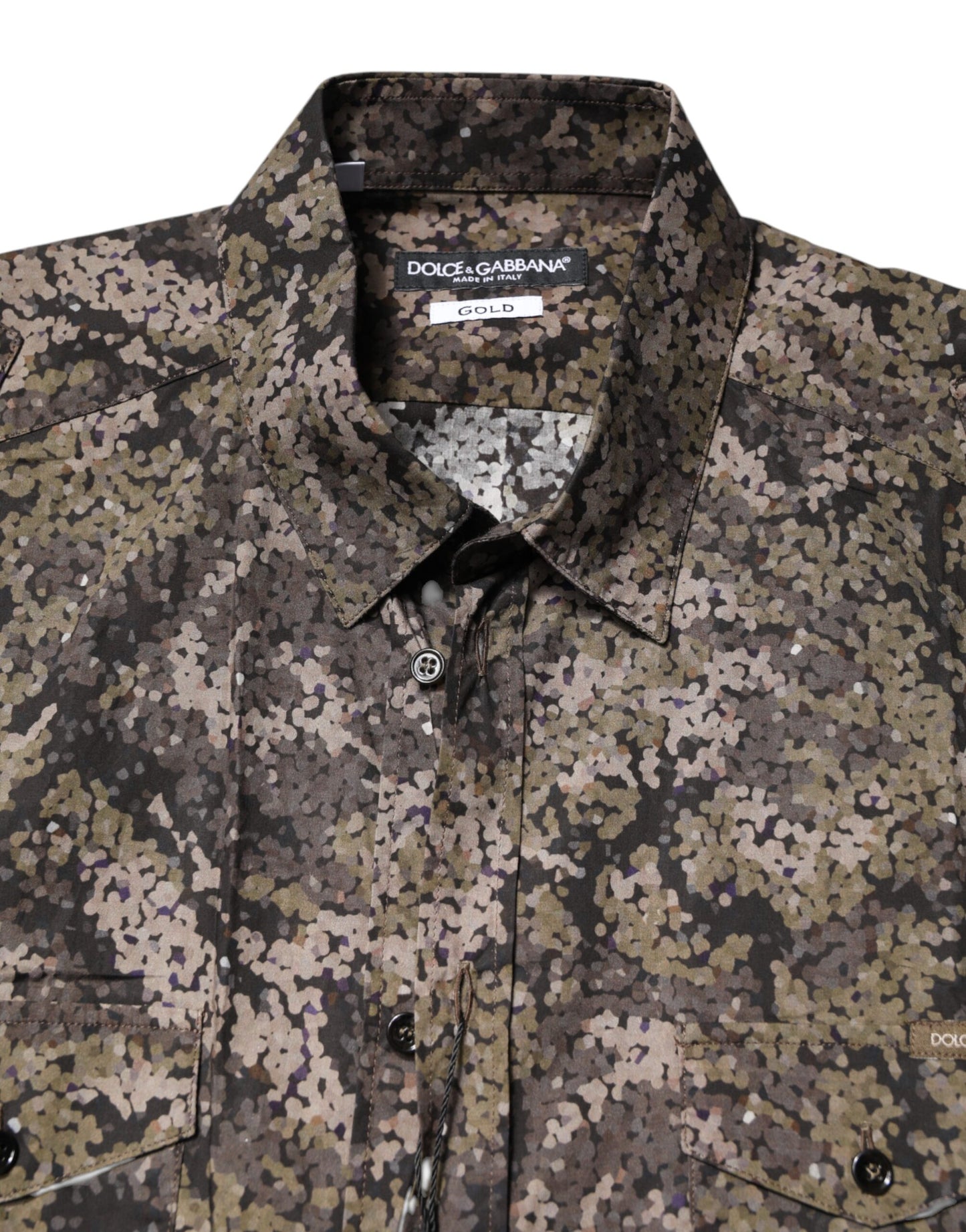Dolce & Gabbana Multicolor Camouflage Button Down GOLD Shirt Dolce & Gabbana
