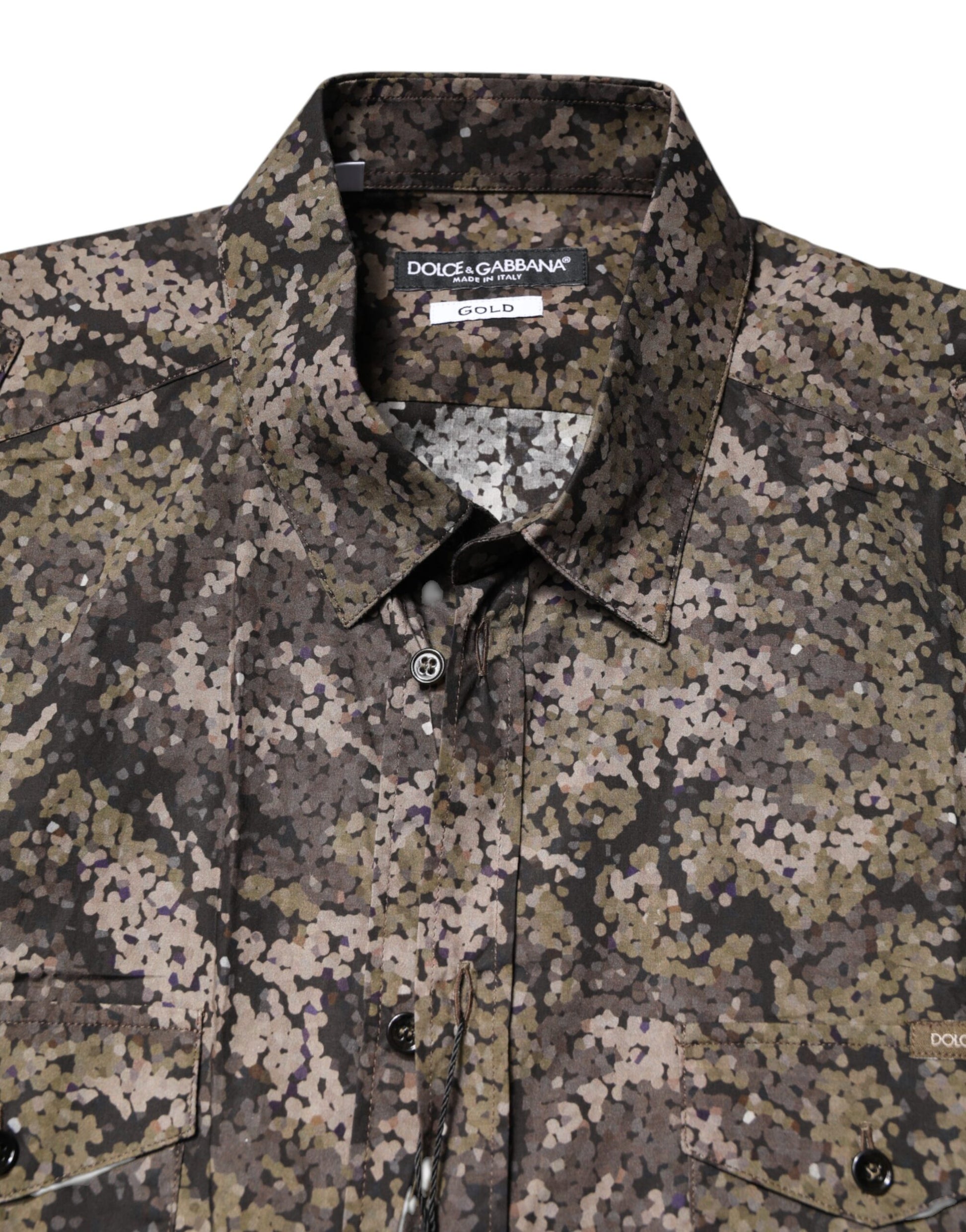 Dolce & Gabbana Multicolor Camouflage Button Down GOLD Shirt Dolce & Gabbana