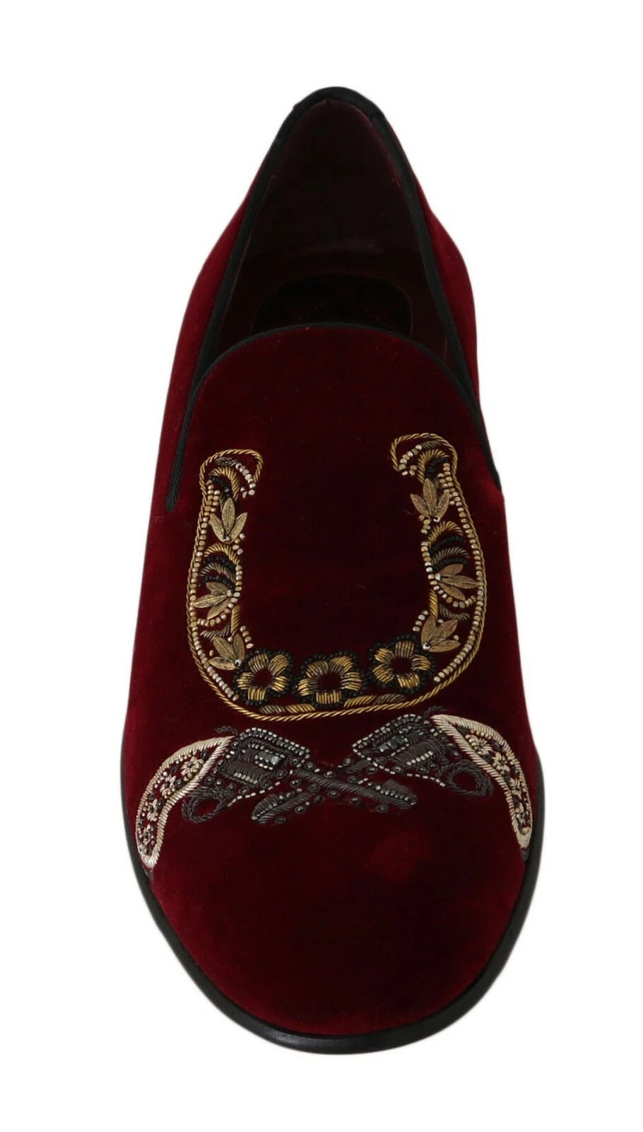 Dolce & Gabbana Bordeaux Velvet Loafers Gun Horseshoe Shoes Dolce & Gabbana