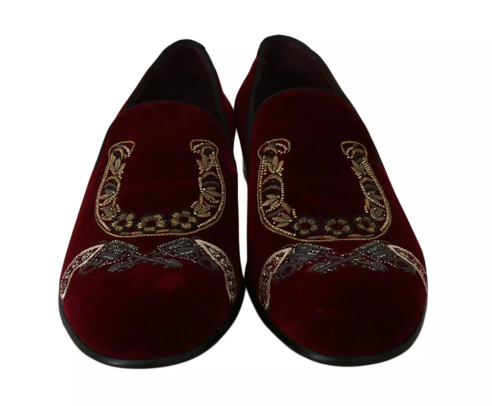 Dolce & Gabbana Bordeaux Velvet Loafers Gun Horseshoe Shoes Dolce & Gabbana