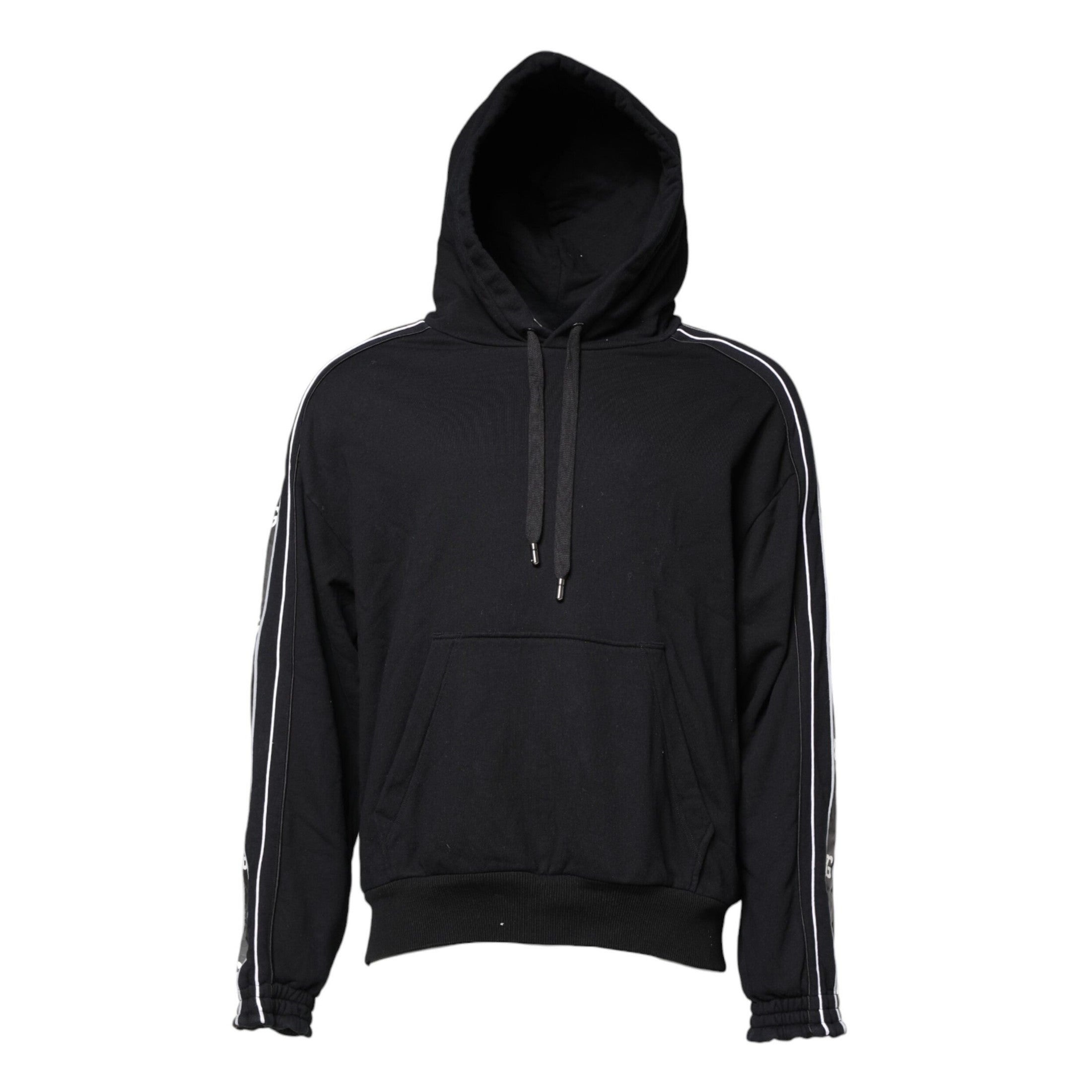 Dolce & Gabbana Black Cotton Logo Hooded Sweatshirt Sweater
