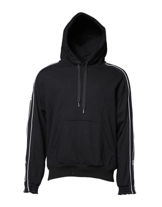 Dolce & Gabbana Black Cotton Logo Hooded Sweatshirt Sweater Dolce & Gabbana