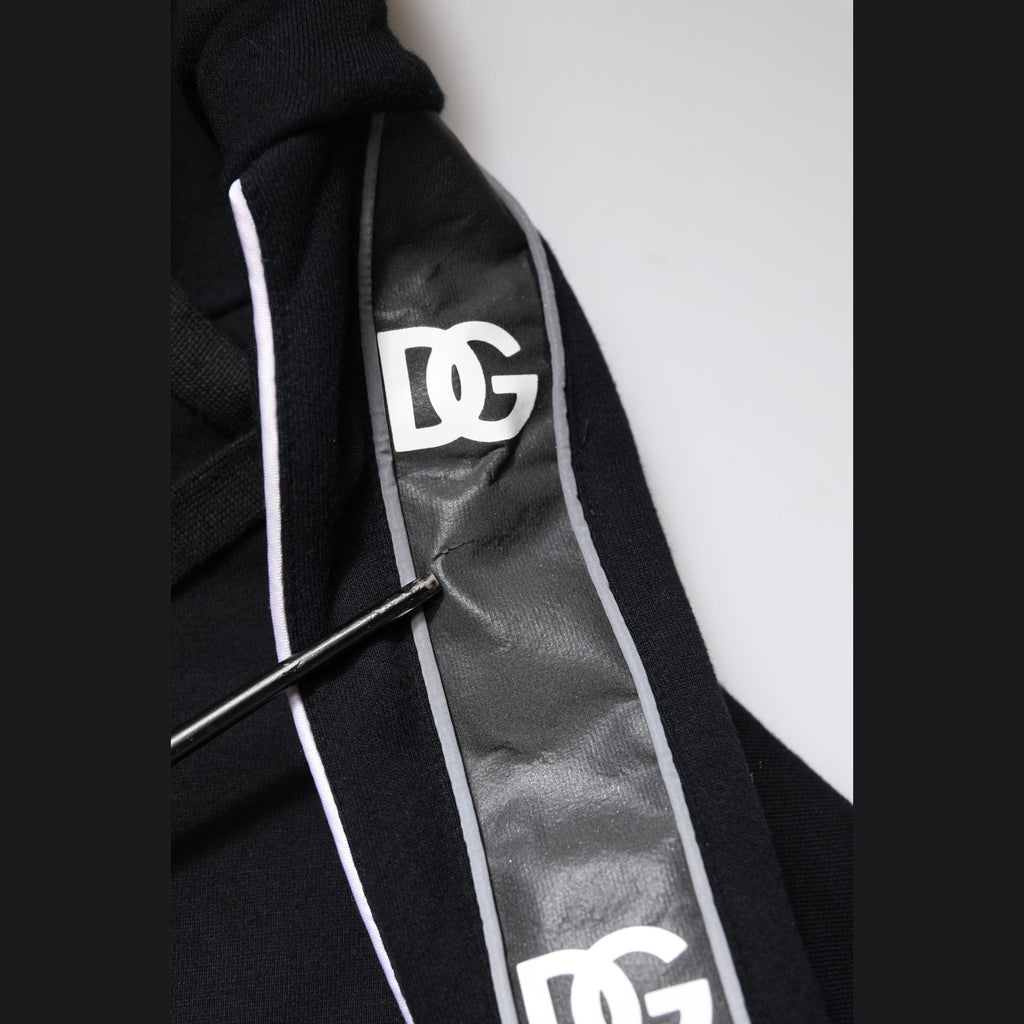 Dolce & Gabbana Black Cotton Logo Hooded Sweatshirt Sweater