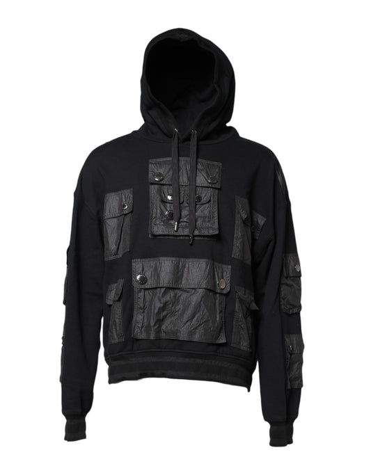 Dolce & Gabbana Black Cotton Hooded Sweatshirt Sweater Dolce & Gabbana
