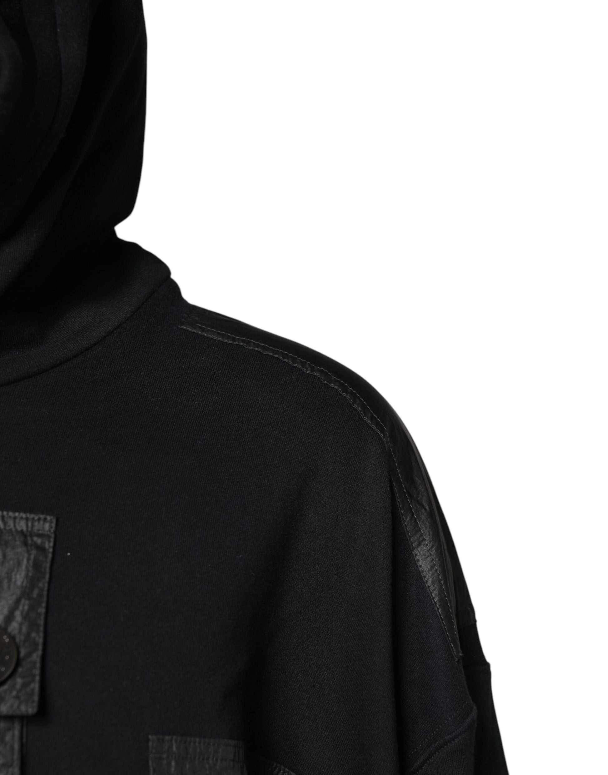 Dolce & Gabbana Black Cotton Hooded Sweatshirt Sweater Dolce & Gabbana