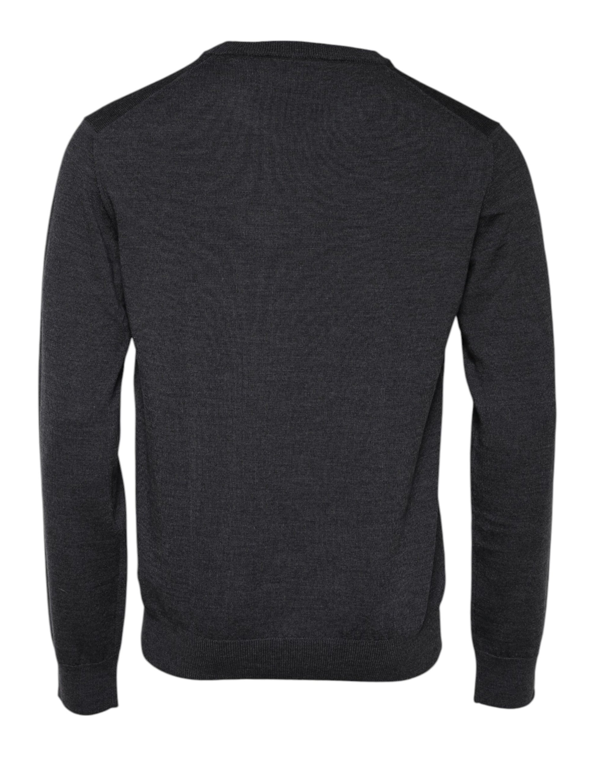 Dolce & Gabbana Gray Wool Logo Knitted Men Pullover Sweater Dolce & Gabbana