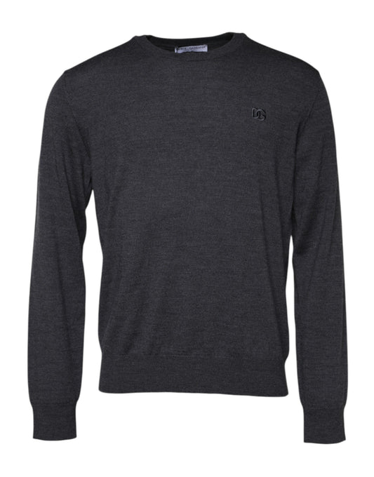 Dolce & Gabbana Gray Wool Logo Knitted Men Pullover Sweater Dolce & Gabbana
