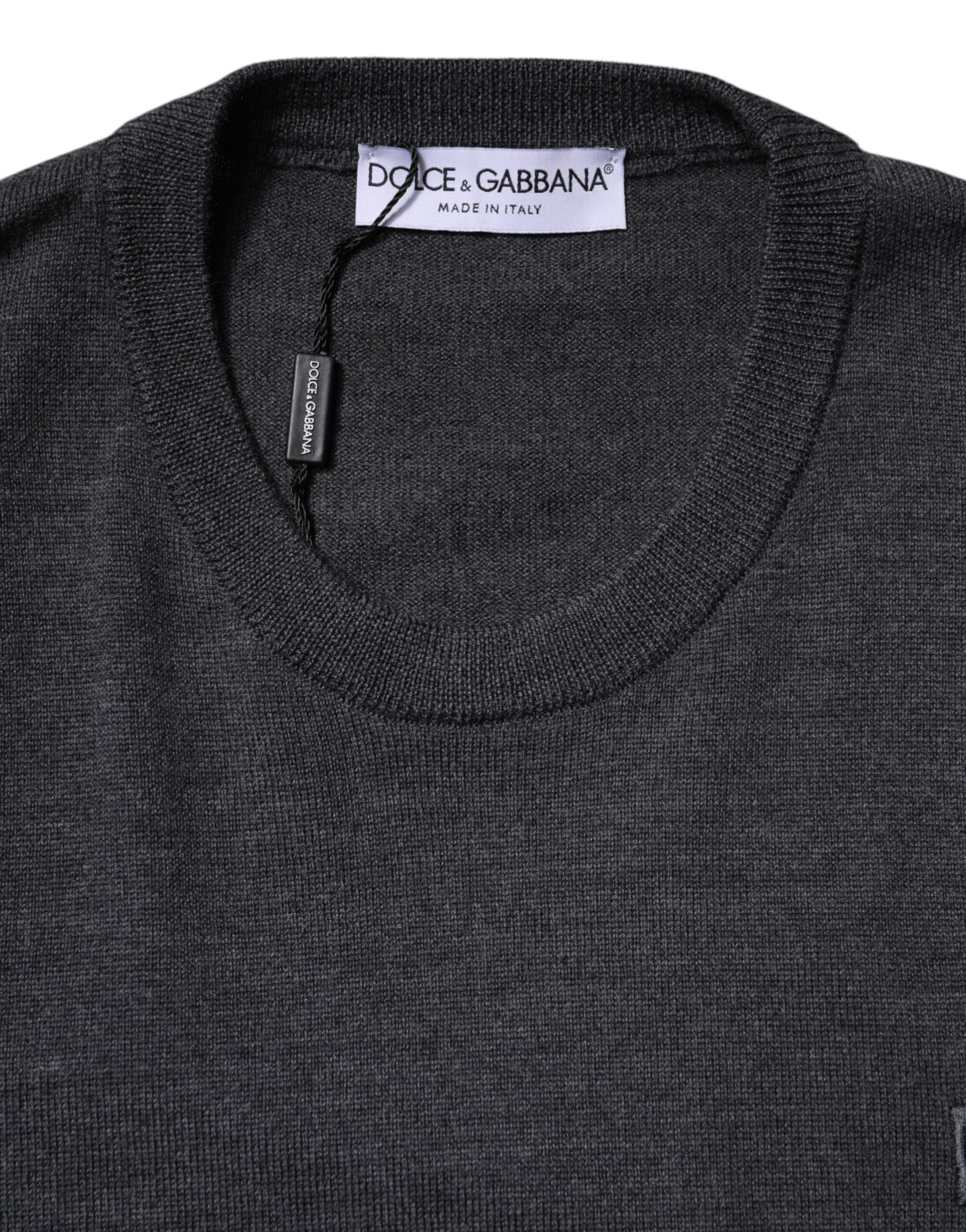 Dolce & Gabbana Gray Wool Logo Knitted Men Pullover Sweater Dolce & Gabbana