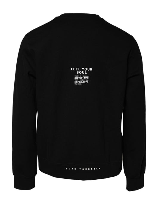 Dolce & Gabbana Black Cotton Logo Knitted Pullover Sweater Dolce & Gabbana