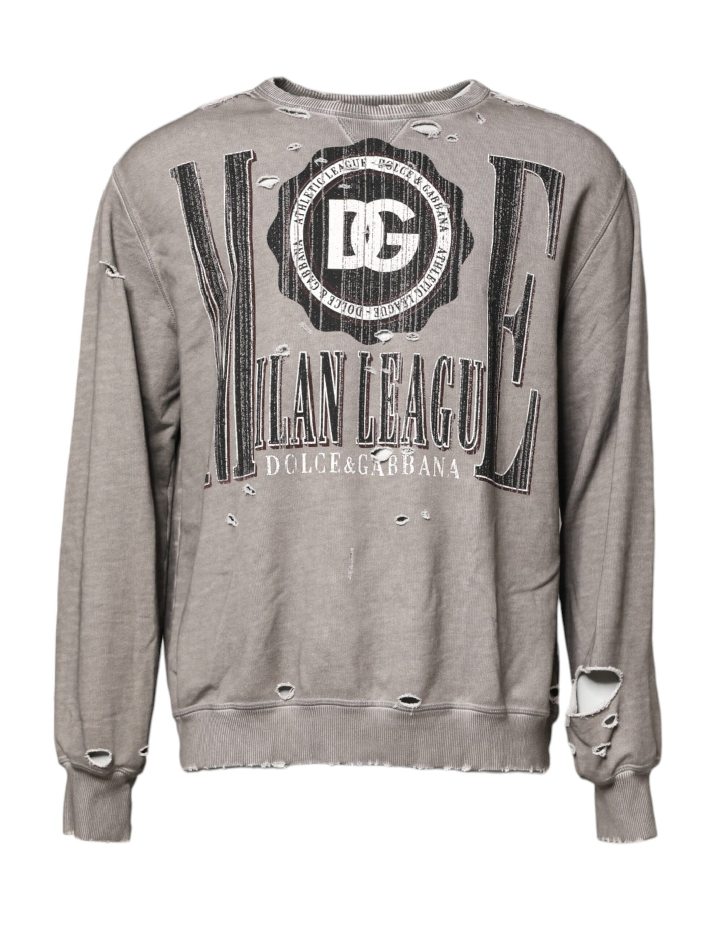 Dolce & Gabbana Gray Logo Print Crew Neck Pullover Sweater Dolce & Gabbana