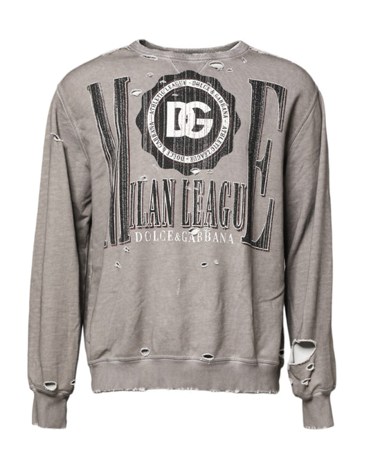 Dolce & Gabbana Gray Logo Print Crew Neck Pullover Sweater Dolce & Gabbana