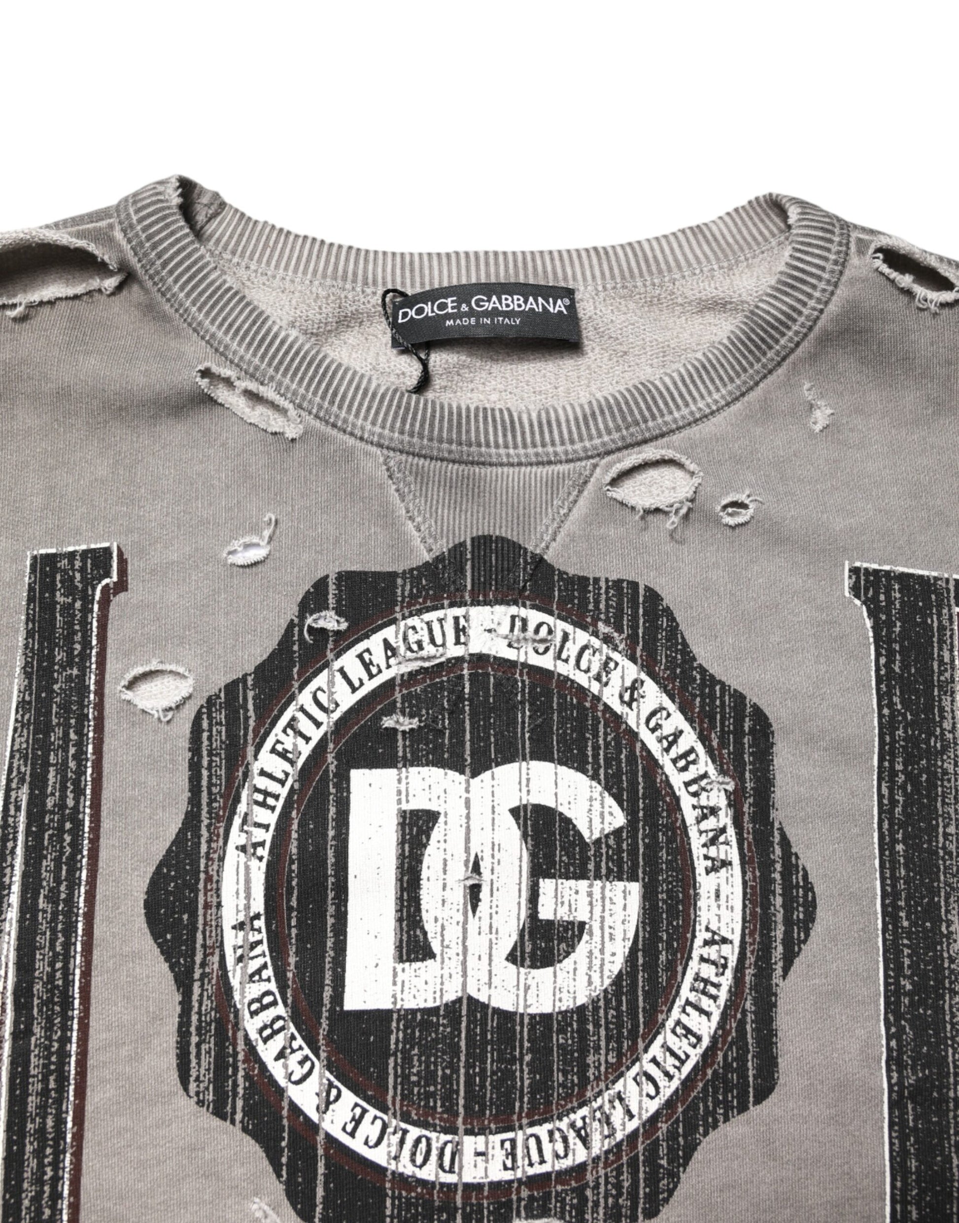 Dolce & Gabbana Gray Logo Print Crew Neck Pullover Sweater Dolce & Gabbana