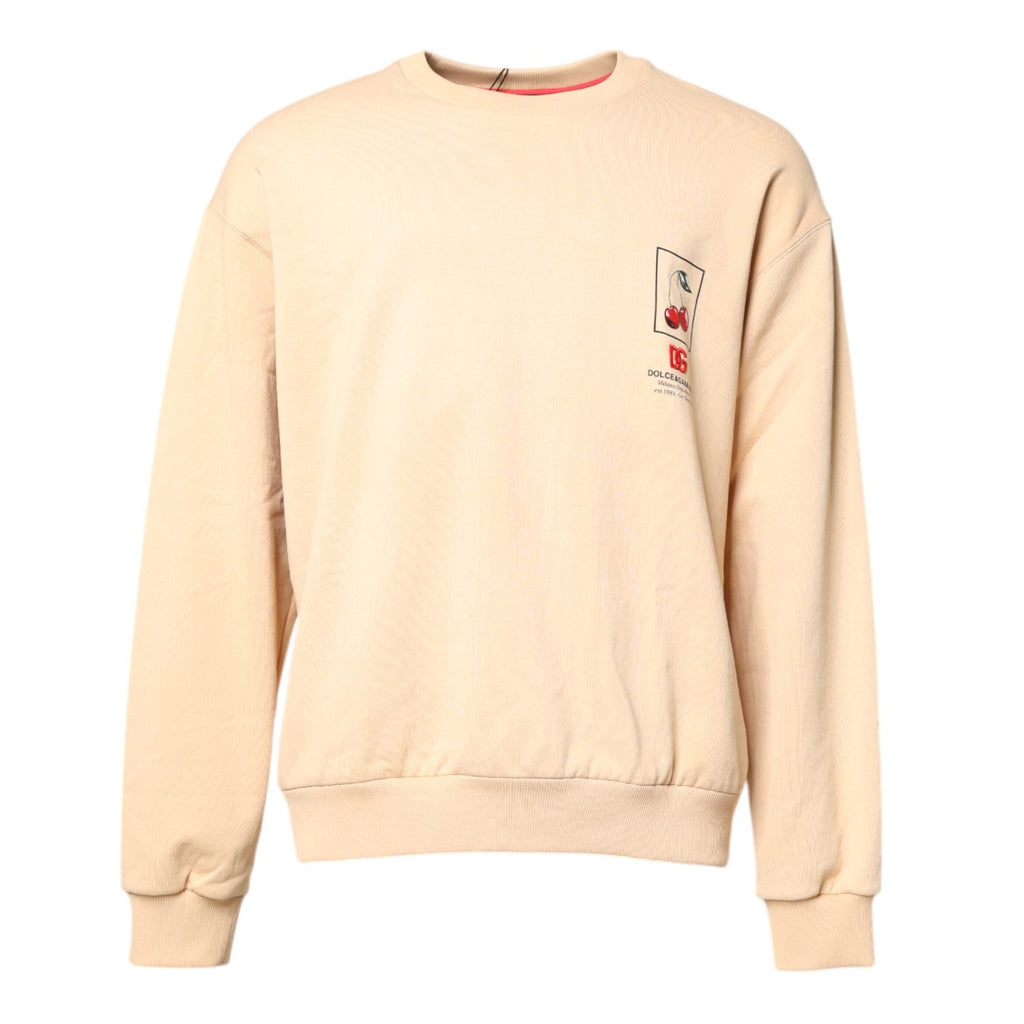 Dolce & Gabbana Beige Cherry Print Crew Neck Pullover Sweater