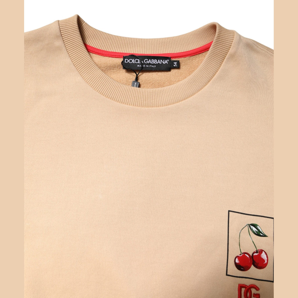 Dolce & Gabbana Beige Cherry Print Crew Neck Pullover Sweater