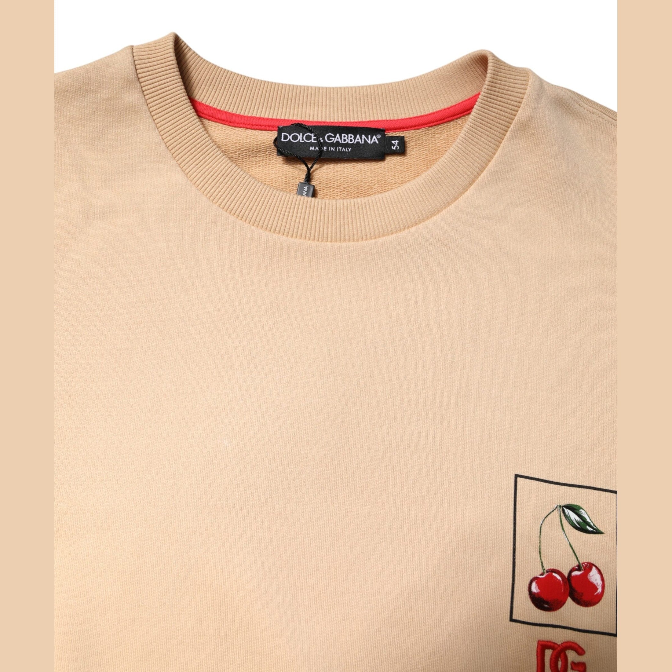 Dolce & Gabbana Beige Cherry Print Crew Neck Pullover Sweater