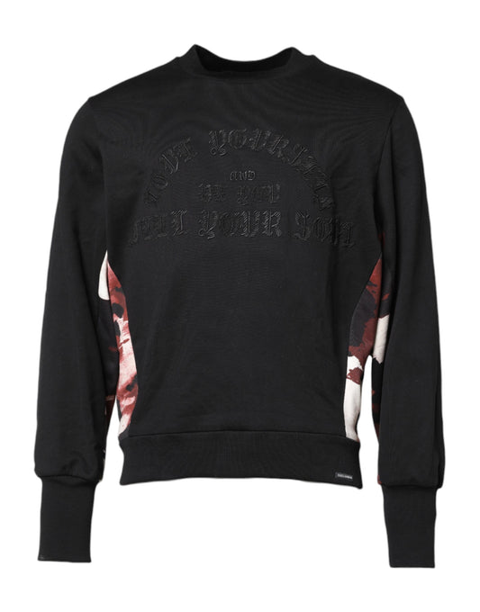 Dolce & Gabbana Black Embroidered Crew Neck Pullover Sweater Dolce & Gabbana