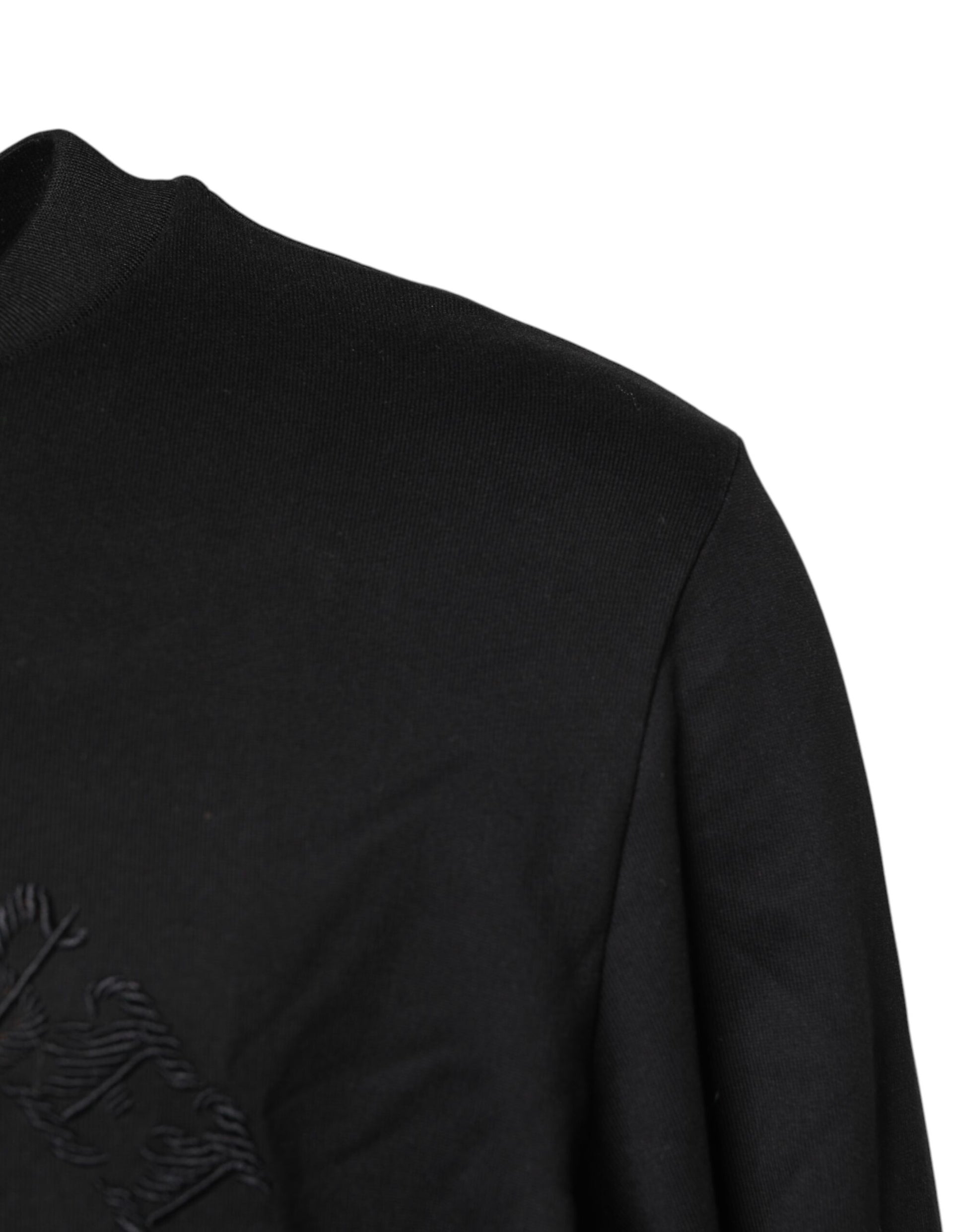 Dolce & Gabbana Black Embroidered Crew Neck Pullover Sweater Dolce & Gabbana