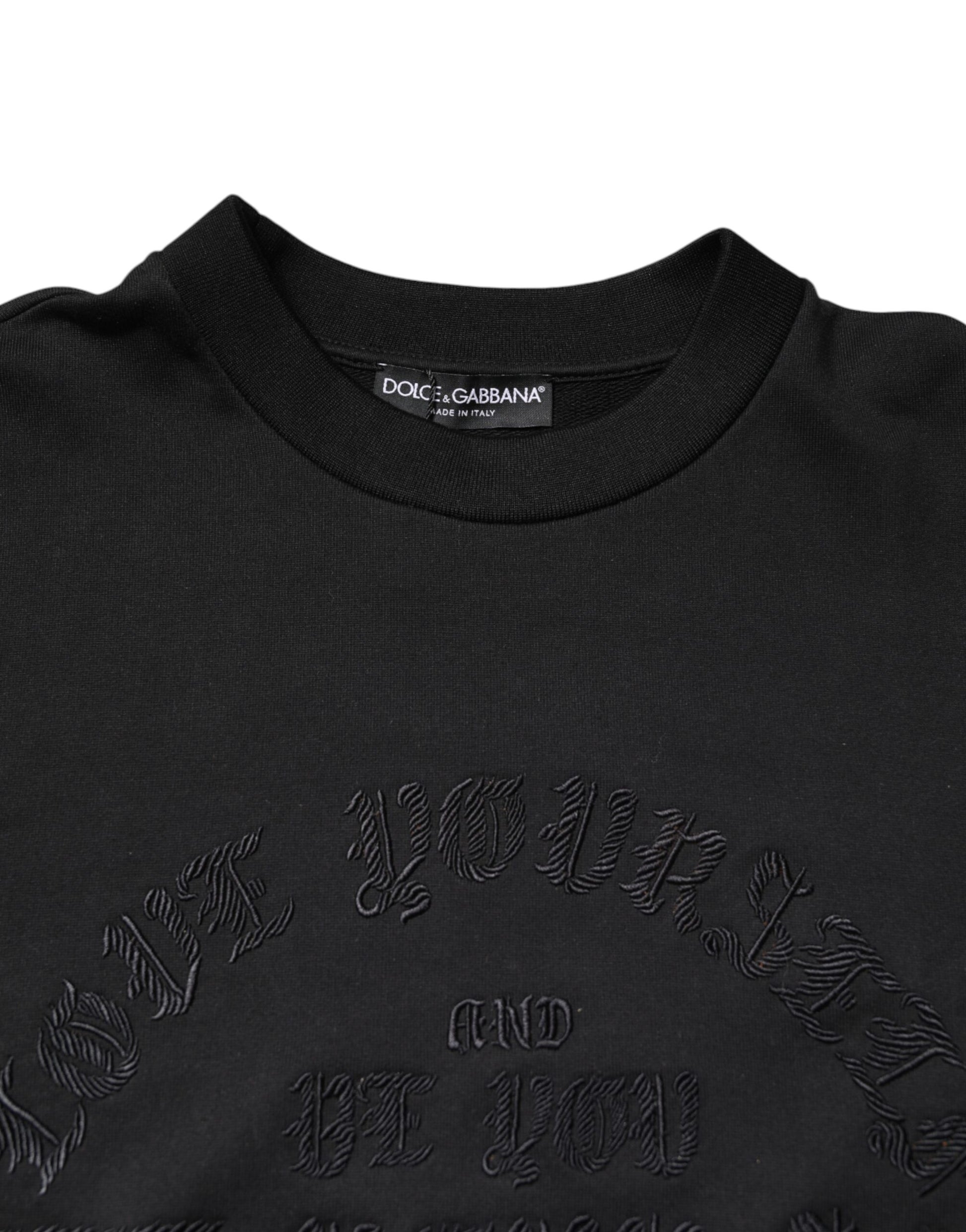 Dolce & Gabbana Black Embroidered Crew Neck Pullover Sweater Dolce & Gabbana