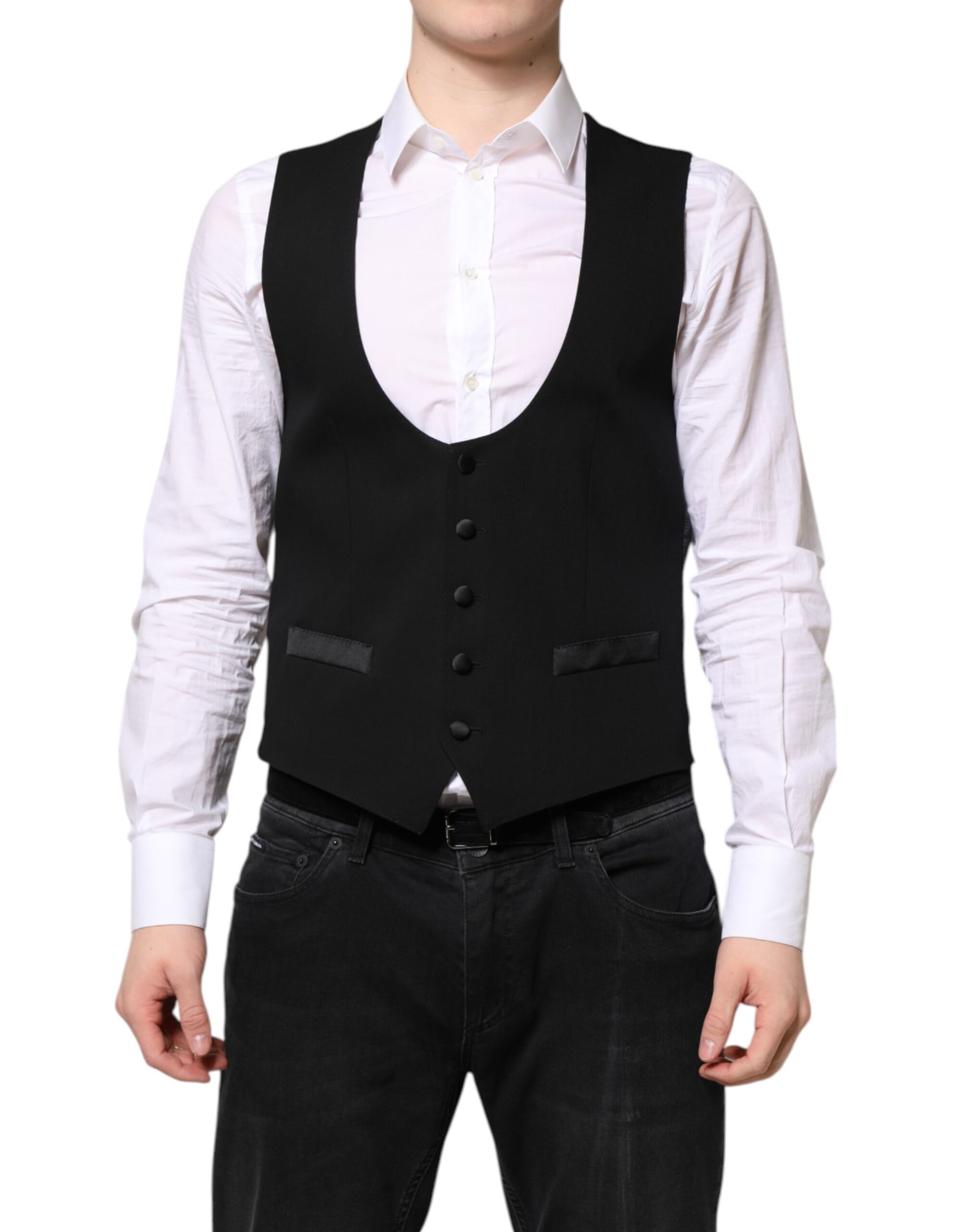 Dolce & Gabbana Black Wool Waistcoat Dress Formal Vest Dolce & Gabbana