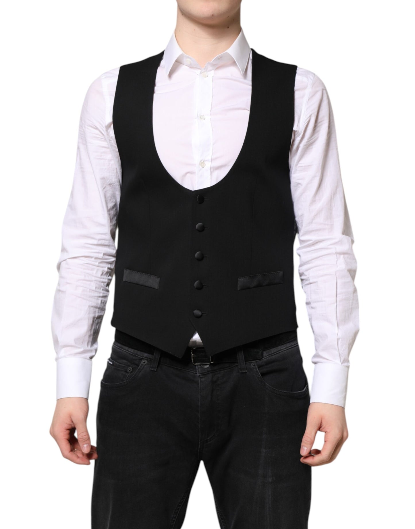 Dolce & Gabbana Black Wool Waistcoat Dress Formal Vest Dolce & Gabbana