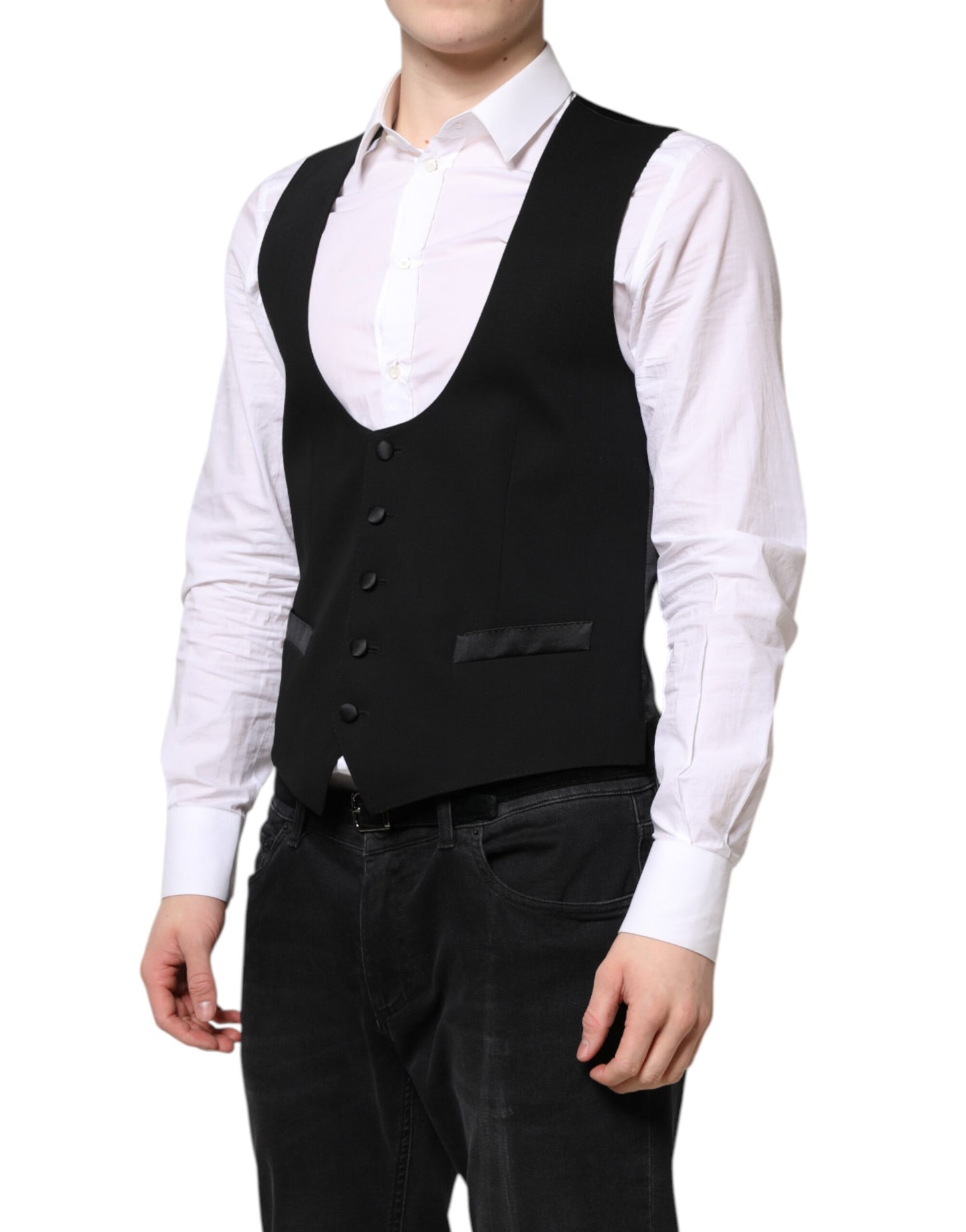 Dolce & Gabbana Black Wool Waistcoat Dress Formal Vest Dolce & Gabbana
