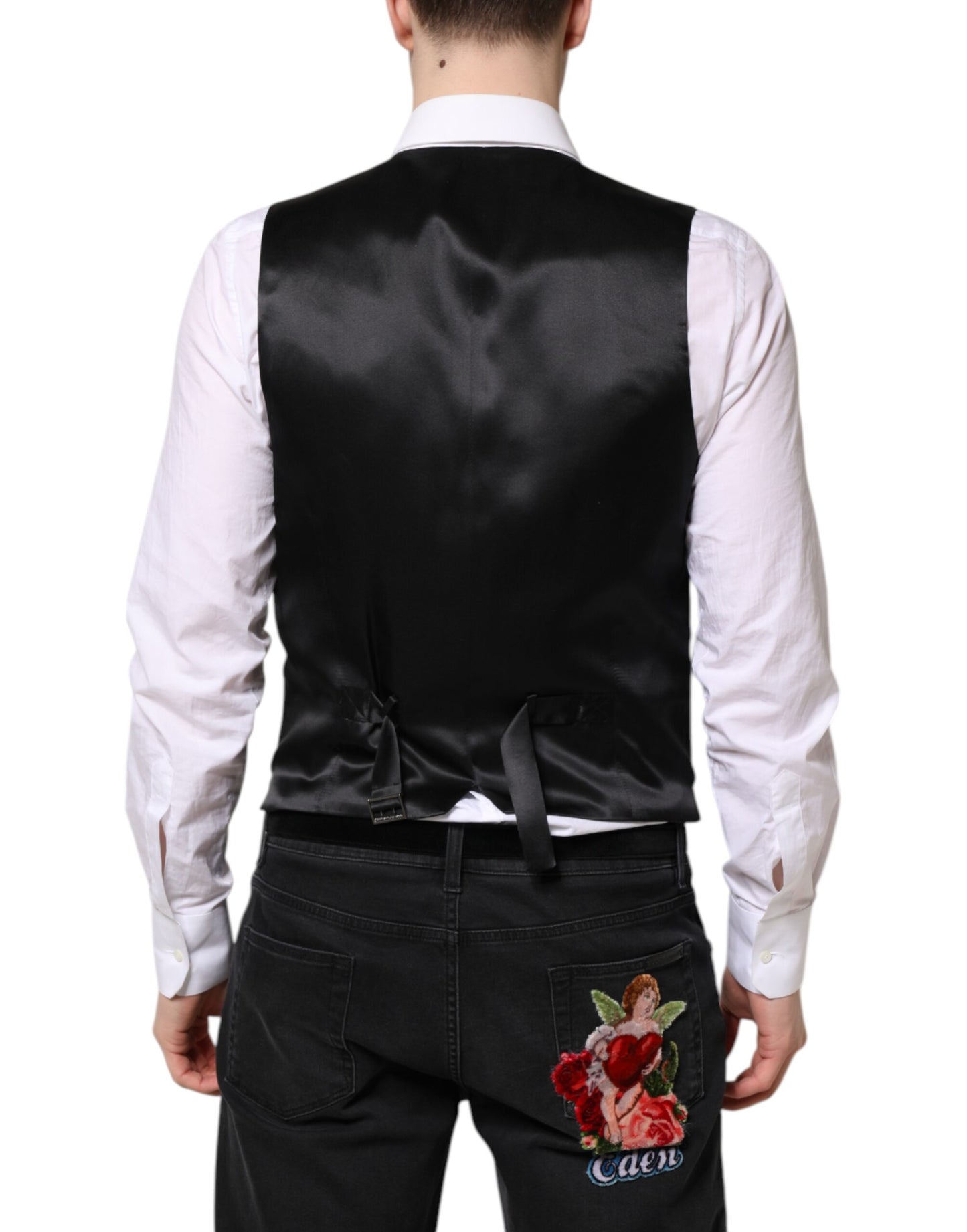 Dolce & Gabbana Black Wool Waistcoat Dress Formal Vest Dolce & Gabbana