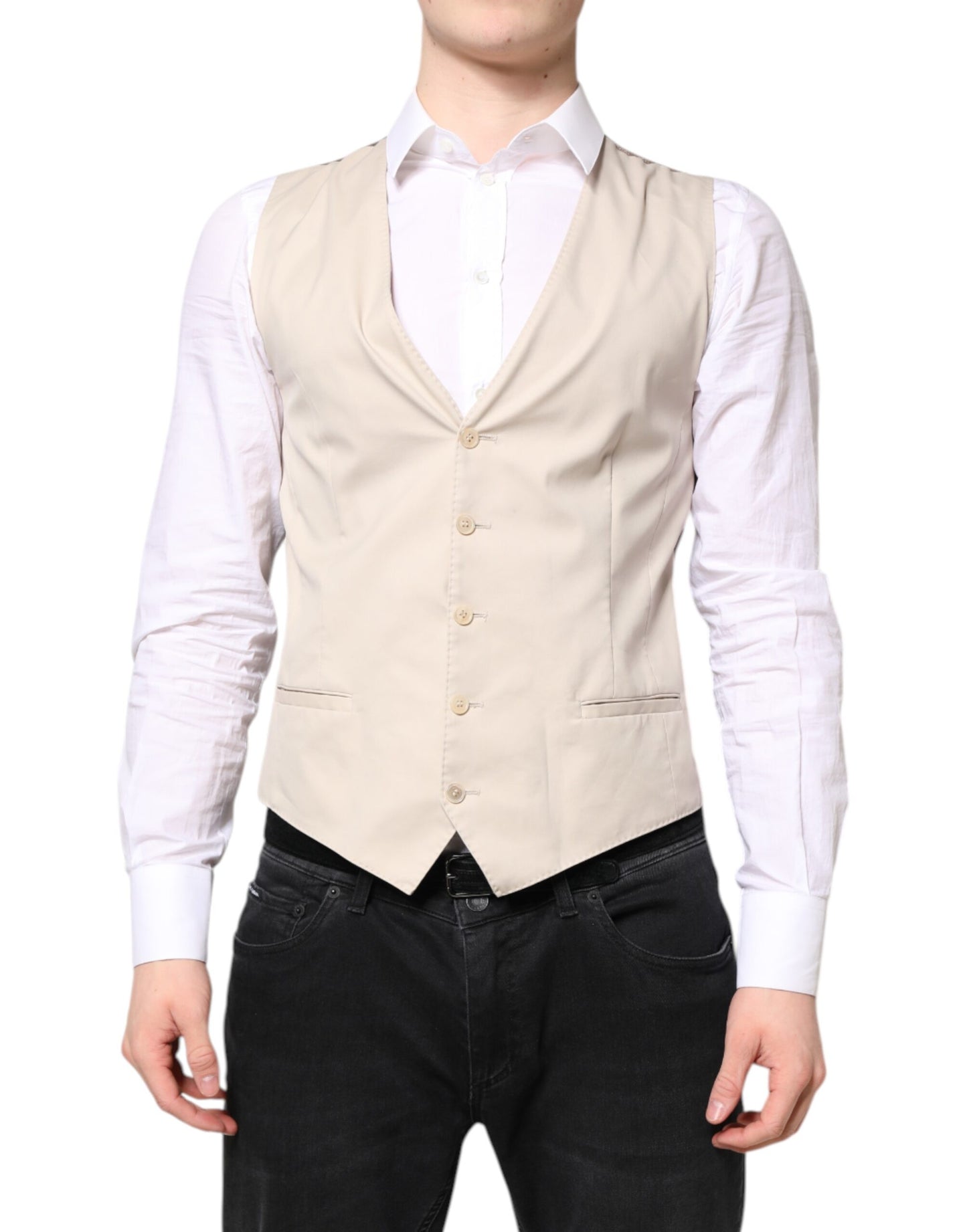 Dolce & Gabbana Beige Gray Dress Men Formal Waistcoat Vest Dolce & Gabbana