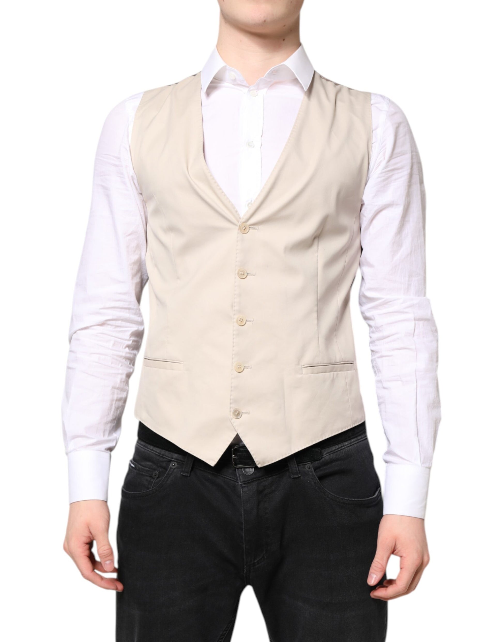 Dolce & Gabbana Beige Gray Dress Men Formal Waistcoat Vest Dolce & Gabbana