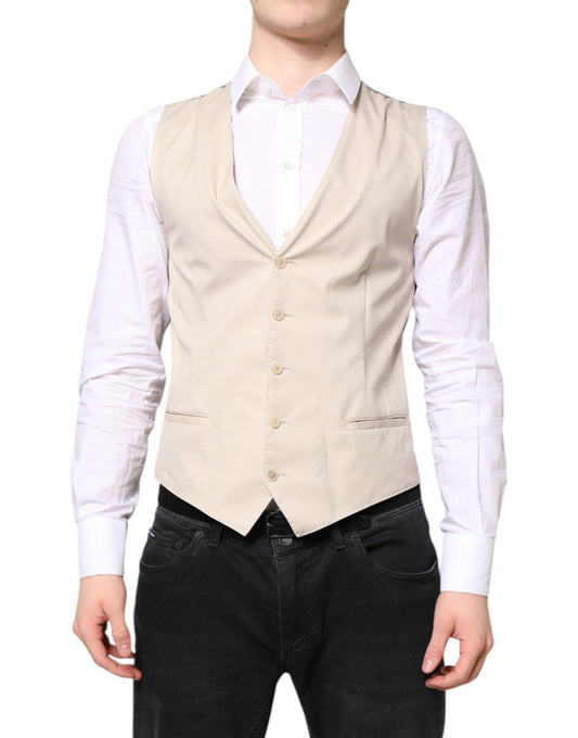 Dolce & Gabbana Beige Gray Dress Men Formal Waistcoat Vest Dolce & Gabbana