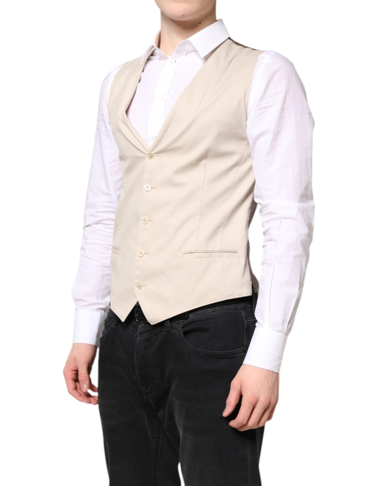 Dolce & Gabbana Beige Gray Dress Men Formal Waistcoat Vest Dolce & Gabbana