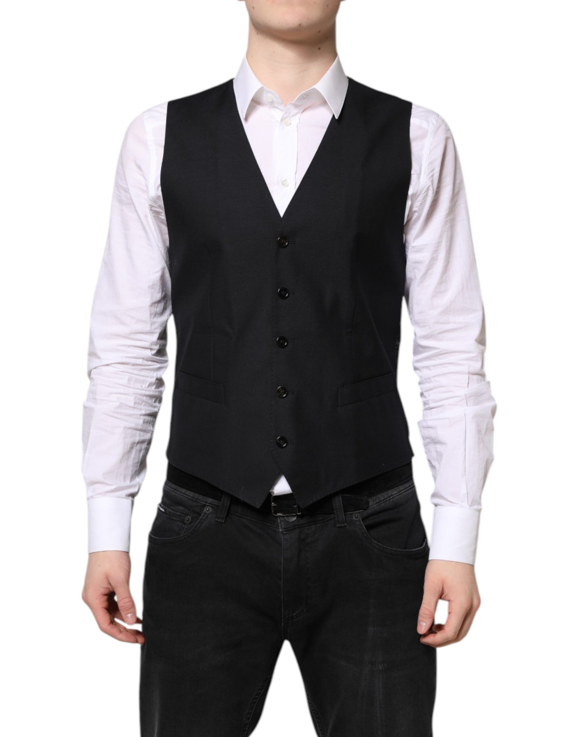 Dolce & Gabbana Black Wool Waistcoat Dress Formal Vest Dolce & Gabbana