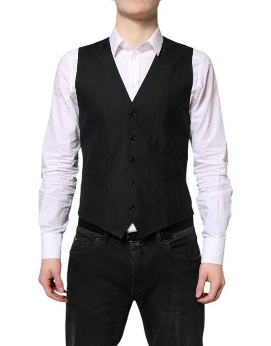 Dolce & Gabbana Black Wool Waistcoat Dress Formal Vest Dolce & Gabbana