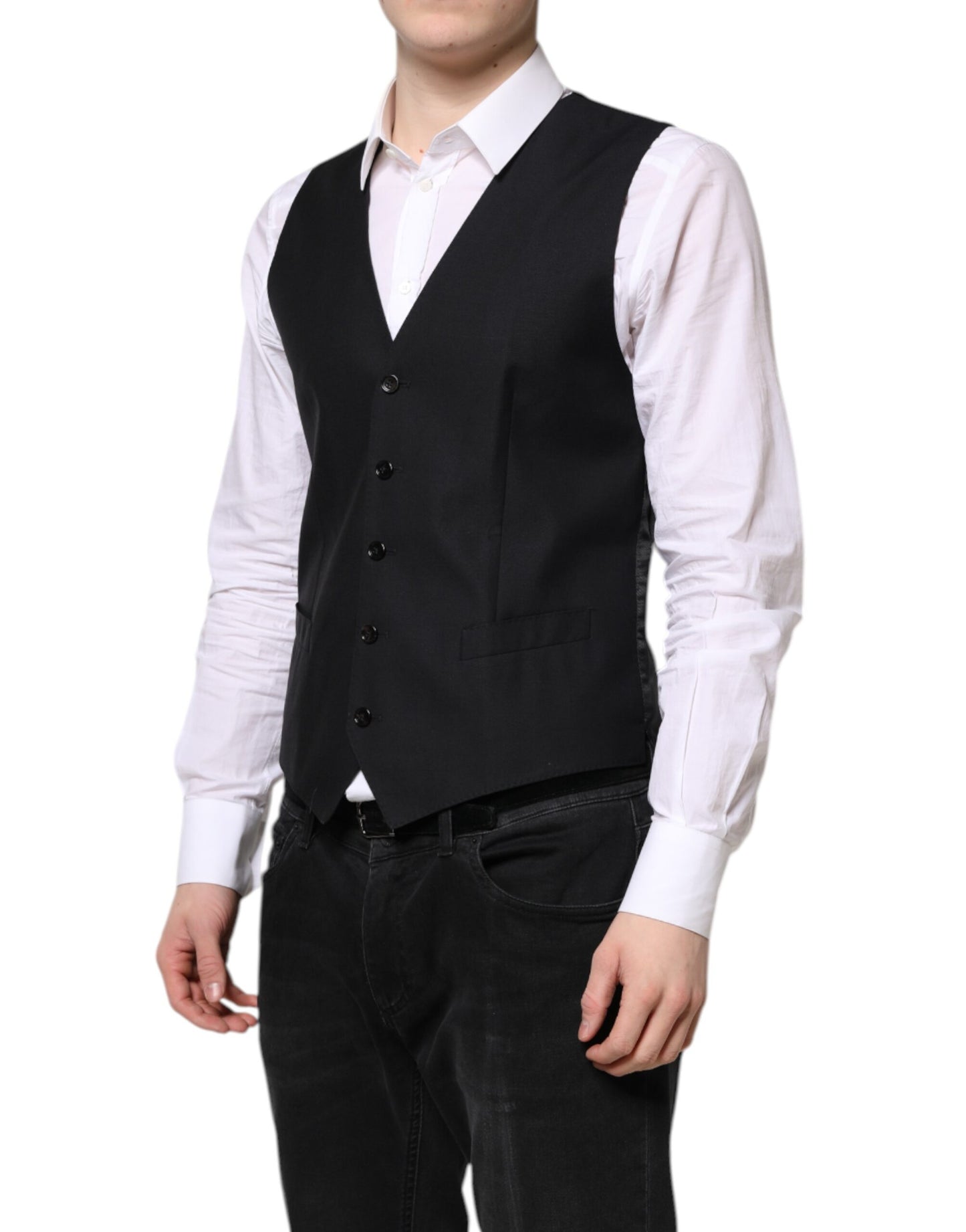 Dolce & Gabbana Black Wool Waistcoat Dress Formal Vest Dolce & Gabbana
