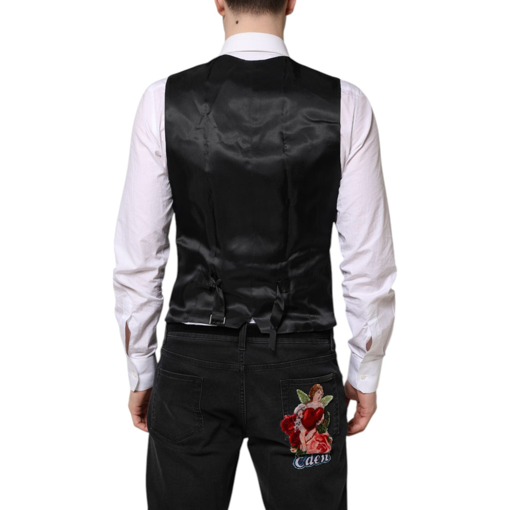 Dolce & Gabbana Black Wool Waistcoat Dress Formal Vest
