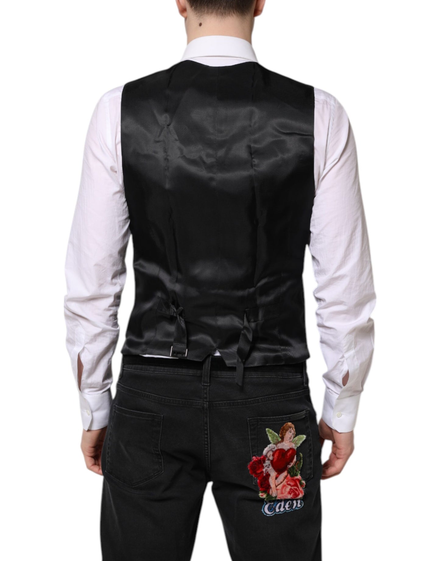 Dolce & Gabbana Black Wool Waistcoat Dress Formal Vest Dolce & Gabbana