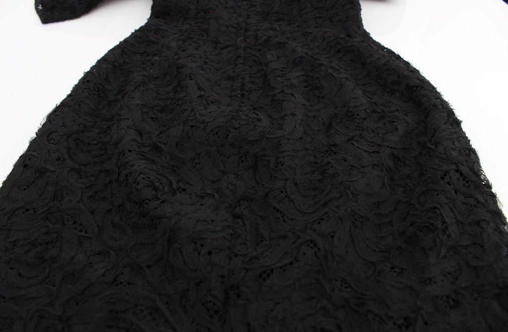 Dolce & Gabbana black floral lace long bodycon maxi dress with fitted silhouette and elegant design.