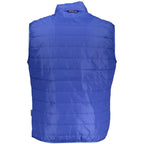 Napapijri blue men's sleeveless jacket made of polyester, with a stand-up collar and front zipper, suitable for outdoor wear.