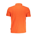 Pink Napapijri polo shirt with contrast color detail, short sleeves, and classic collar on a white background.