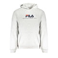 Gray Fila men's cotton hoodie with front pocket and drawstrings, casual and comfortable for everyday wear.
