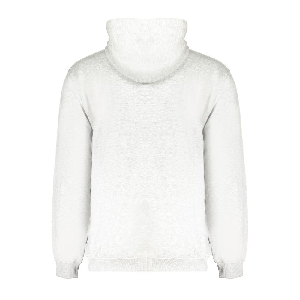 Gray Fila men's cotton hoodie with a drawstring hood and ribbed cuffs, casual athletic apparel for men.