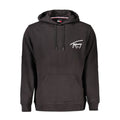 Black cotton men's sweater by Tommy Hilfiger, featuring a classic fit and ribbed cuffs, displayed on a hanger.