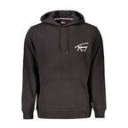 Black cotton men's sweater by Tommy Hilfiger, featuring a classic fit and ribbed cuffs, displayed on a hanger.