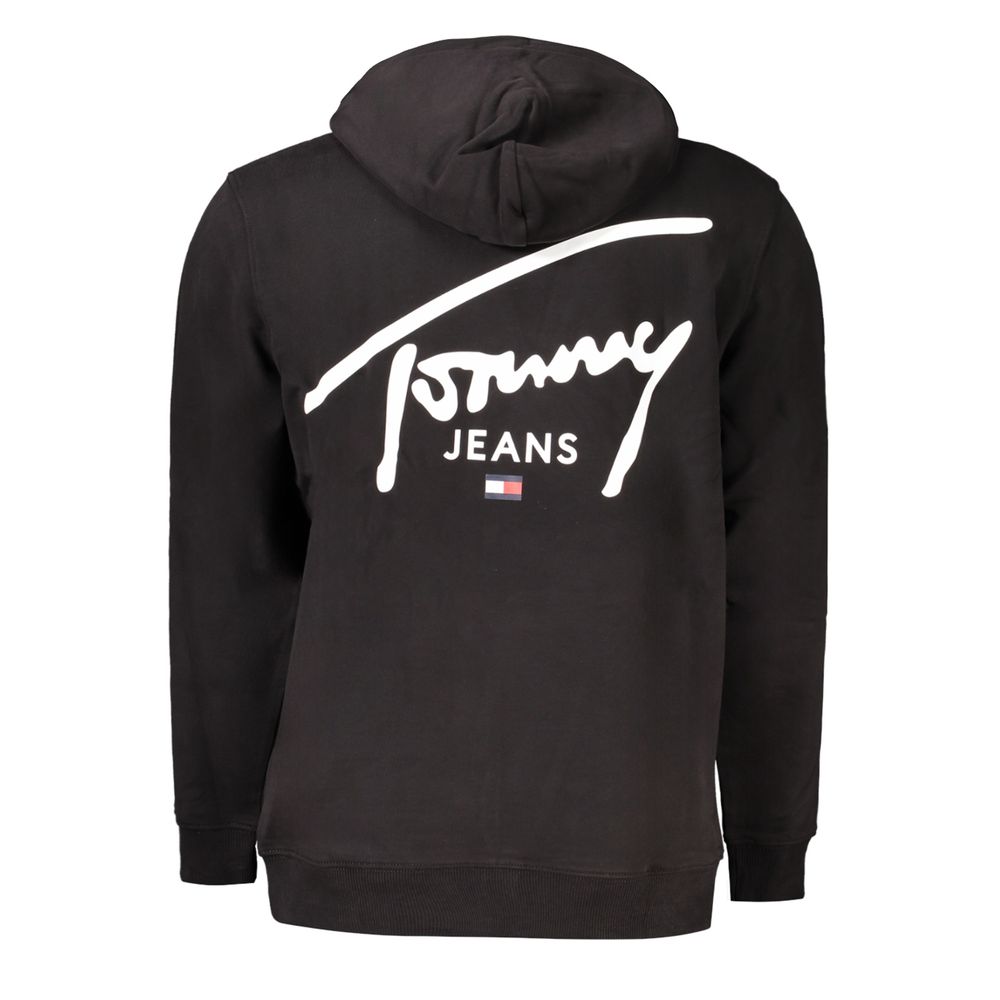 Black cotton men's sweater by Tommy Hilfiger, featuring a crew neck and classic fit, displayed on a plain background.